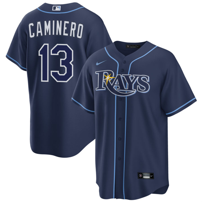 Men's Tampa Bay Rays #13 Junior Caminero Navy Cool Base Stitched Baseball Jersey